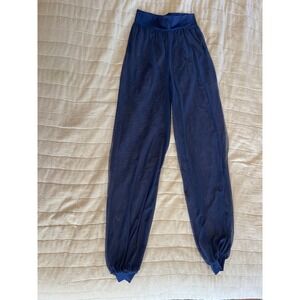 Sheer Mesh Harem Dance Pants Navy Blue Elastic Waist Cuffed Ankle